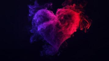 a red and blue heart shaped smoke on a black background photo