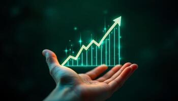 Holding the Future, A Glowing Graph of Growth and Financial Success in Your Palm photo