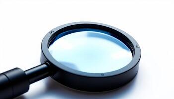 A Sleek Black Magnifying Glass Against a Pure White Backdrop, Ready for Detailed Inspection photo