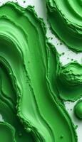 Abstract Green Paint Swirls with Textured Surface and Spherical Droplets photo