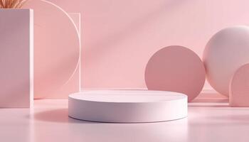 Soft Pink Geometric Still Life with Minimalist Product Display Stage photo