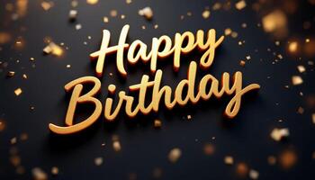 Golden Happy Birthday Message on a Dark Background with Sparkling Confetti photo