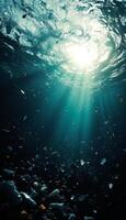 Sunlight Piercing Plastic-Filled Depths, An Underwater Environmental Crisis photo