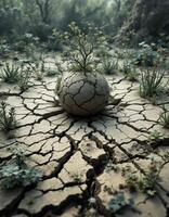 Resilience in the Arid Landscape a Symbol of Hope Emerges from Cracked Earth photo