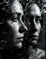 Shattered Reflections, A Portrait of Vulnerability and Broken Identity Through Glass photo