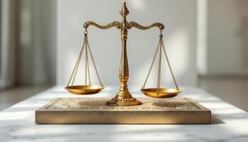 Golden Scales of Justice Standing Poised for Equilibrium and Fair Judgment photo
