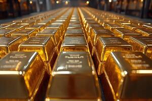 Rows of Gleaming Gold Bars in a Vault for Wealth and Investment Concepts photo