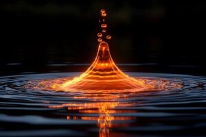Mesmerizing Water Droplet in Midair Reflecting Fiery Light photo