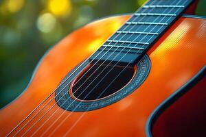 Close-Up of Classical Guitar Strings and Body for Music Design and Inspiration photo