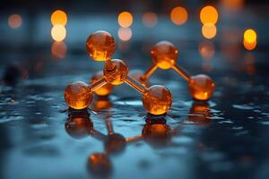 Molecular Structure with Orange Spheres on Wet Surface for Scientific Visualization photo