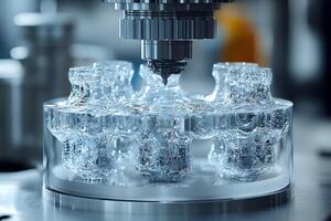 Advanced CNC Machine Crafting Intricate Glass Design for Precision Engineering photo