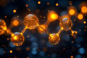 Glowing Molecular Structure with Golden Spheres on Abstract Background photo