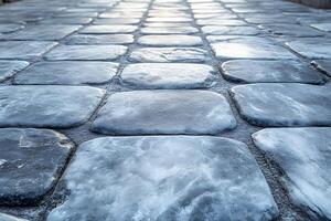 Abstract Perspective of Weathered Cobblestone Pathway for Artistic Background photo