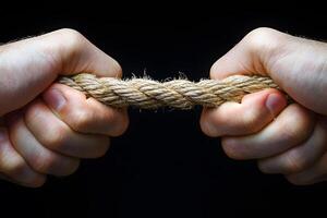 Tension and Strength Concept Hands Pulling Rope in Tug-of-War Scene for Team Building photo
