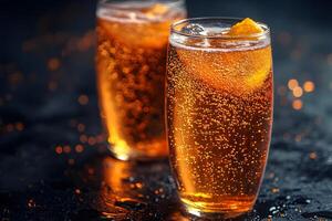 Refreshing Carbonated Beverage with Citrus Garnish for Summer Drinks and Refreshment Concepts photo