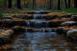 Tranquil Autumn Stream in Forest Setting for Nature Photography and Posters photo