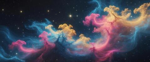 A mesmerizing nebula in space with clouds of vibrant colors and twinkling stars throughout the composition. photo