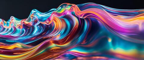 a close up of a colorful wave of liquid on a black background. photo