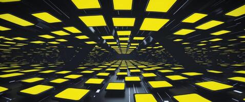 an abstract grid of glowing yellow squares in a digital space. photo