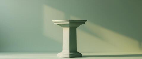 Elegant Stone Pedestal with Soft Green Background and Shadows in Contemporary Design photo