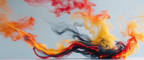 Dynamic swirl of smoke and fire with intense color interplay. photo
