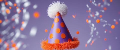 Purple and Orange Polka Dot Party Hat with Pom Pom for Festive Celebrations transparency background photo