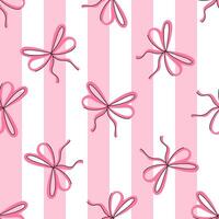 Seamles pattern with girly bows on a pink striped background. Pink bows print. background with coquette ribbons in vintage style. vector