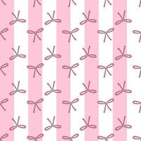 Seamles pattern with pink bows on a striped background. Pink bows print. background with coquette ribbons in retro style. vector