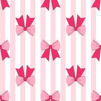 Seamles pattern with a vintage bows on a striped background. Pink bows print. background with coquette ribbons in retro style. vector