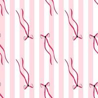 Seamles pattern with a cute bows on a striped background. Pink bows print. background with coquette ribbons in retro style. vector