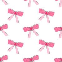 Girly Seamles pattern with pink bows. Hand drawn cute bow. Elegant ribbon on a white background vector