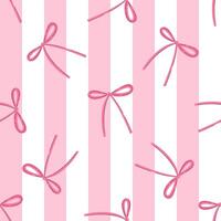 Seamles pattern with cute coquette bows on a striped background. Pink bows print. background with simple ribbons in retro style. vector