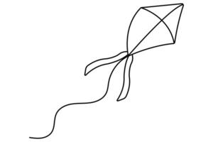 Continuous one line art design of kite outline illustration vector