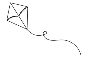Continuous one line art drawing and kite outline illustration vector