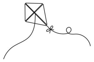 Continuous one line drawing with kite outline illustration vector