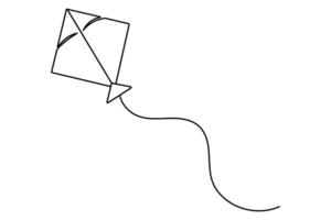 Continuous single line art drawing of kite outline illustration vector