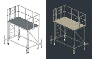 Mobile maintenance platform isometric blueprints vector