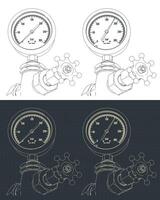 Valve for regulating gas flow and manometer blueprints vector