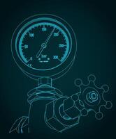 Valve for regulating gas flow and manometer close-up vector