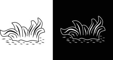 Simple black and white artwork depicting a stylized grass clump surrounded by small shadows, focusing on design simplicity and contrast. vector