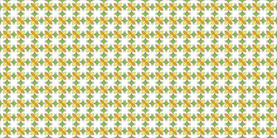 Seamless Geometric Flower Pattern with Orange and Green Colors in Symmetrical Design. Perfect for textiles, wallpapers, and backgrounds due to its cheerful and intricate appearance. vector