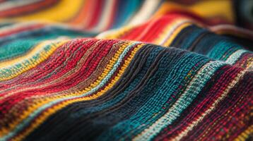 Colorful knitted wool fabric with stripes creating wavy pattern photo