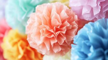 Colorful paper pompoms creating festive atmosphere photo