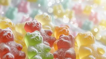 Colorful gummy bears covered in sugar creating a festive atmosphere photo