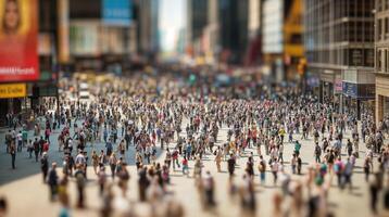 Crowd of people walking on times square, new york city photo