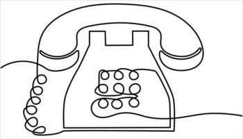 Old telephone continuous one line drawing illustration vector