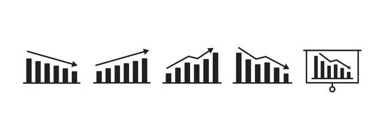 Set of growing and decreasing graph icons. Collection of growing and decreasing bar graphs. Business chart with arrows. Collection of growth and shrinkage charts. EPS 10 vector