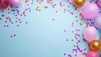 Colorful birthday carnival party confetti scattered across a festive background, creating a lively photo