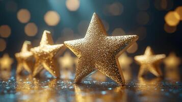 Gold star table in a room with a white background photo