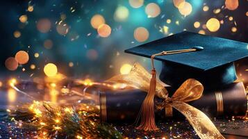 graduation cap amidst a sparkling celebration, joy of education day copy space for your text photo